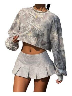 Cropped Camo Print Sweatshirt Long Sleeve Pullover Streetwear